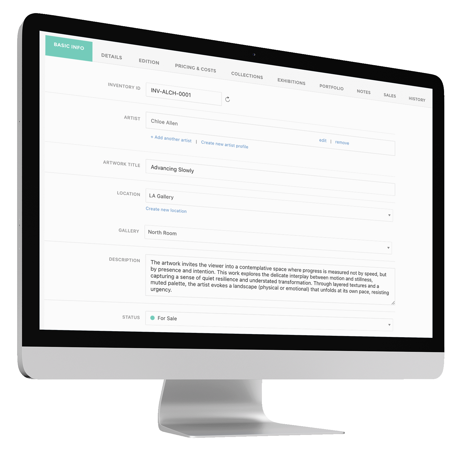 Inventory management interface on monitor